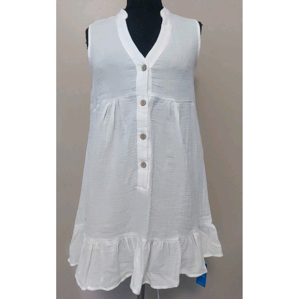 Cupshe Women White 1/2 Button Coverup Beach  Cotton Sun Dress Size‎ XS